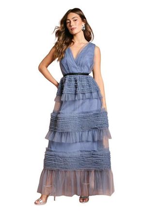 Coast Sleeveless Mesh Wrap Top Maxi Dress in Blue at Nordstrom, Size 12