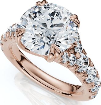 Pompeii3 Certified 4Ct Vivian Diamond Engagement Round Diamond Ring 14k Gold Lab Grown