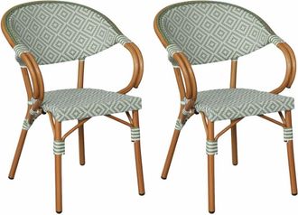 Mobili Rebecca Set de 2 silla de jard&iacute;n de exterior aluminio blanco y verde 84x57x57