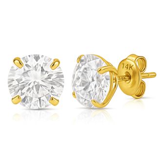 MAX + STONE 14k Yellow or White Gold Solitaire Round Cubic Zirconia Stud Earrings 3.5mmto8mm