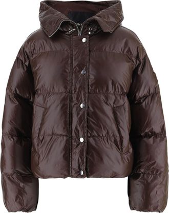 Pinko Dark Brown Technical Fabric Hooded Down Jacket