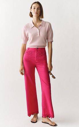 Maeve Colette Lace Trim Full-Length Wide-Leg Pants by Maeve