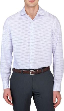 W.R.K Slim Fit Double Diamond Print Performance Dress Shirt in White/Purple at Nordstrom, Size 15.5 - R