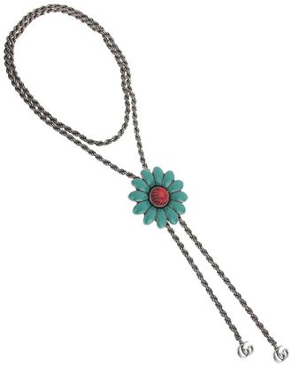 Gucci Silver Enamel Rope Flower Bolo Tie Necklace