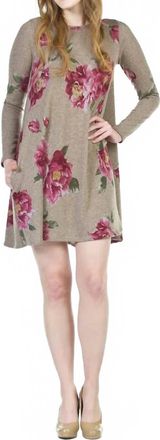 Papillon Floral A-Line Sweater Dress In Mocha