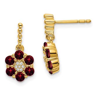 Diamond2Deal 14k Yellow Gold Garnet and Diamond Earrings