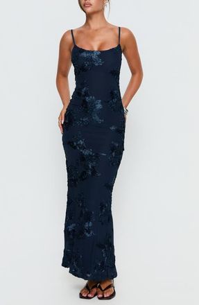 Princess Polly Jacalyn Floral Appliqu&eacute; Maxi Dress in Navy at Nordstrom, Size 10