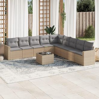 vidaXL Juego De Sof&aacute;s Jard&iacute;n Con Cojines Beige 10 Pzas Rat&aacute;n Sint&eacute;tico Vidaxl