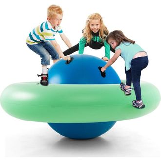 Costway Costway Balanc&iacute;n Inflable Para Ni&ntilde;os Mayores De 5 A&ntilde;os, 223 X 123 Cm Con 6 Asas Incorporadas, Balanc&iacute;n Inflable Con C&uacute;pula (azul)