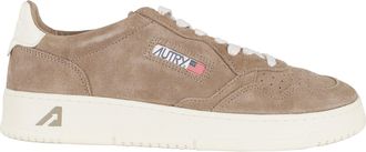 Autry Brown Medalist Low Suede-Trim Leather Sneakers