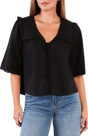 BILLY T Juliet Lace & Ruffle Cotton Blend Top in Black at Nordstrom, Size X-Small