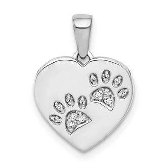 Diamond2Deal 14k White Gold Diamond Paw Prints Heart Pendant