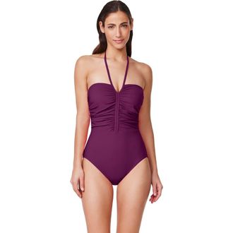 Gottex Tutti Frutti Bandeau One Piece in Wine at Nordstrom, Size 12