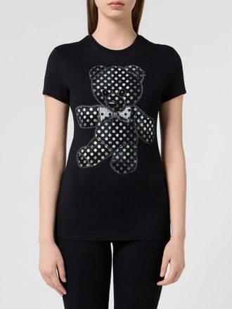 Philipp Plein T-shirt slim fit con stampa teddy bear e logo di cristalli
