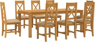 vidaXL Conjunto De Comedor 9 Uds. Beige Madera De Roble S&oacute;lido Vidaxl