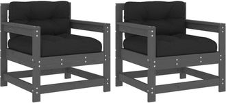 vidaXL Sillones De Jard&iacute;n Con Cojines 2 Uds Madera Maciza De Pino Gris Vidaxl
