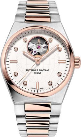Frederique Constant Highlife Heart Beat Two-Tone Diamond Automatic Bracelet Strap Watch, 34mm in Silver-Tone at Nordstrom
