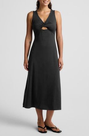 Beyond Yoga Twist Keyhole Midi Dress in Black at Nordstrom, Size X-Large