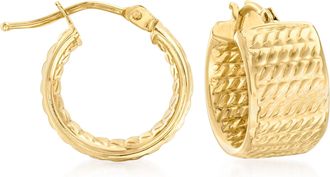 Canaria Canaria Italian 10kt Yellow Gold Textured Wide Huggie Hoop Earrings