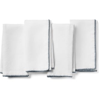 Coyuchi Olivos Set of 4 Organic Linen Napkins in Alpine White W/Gulf at Nordstrom