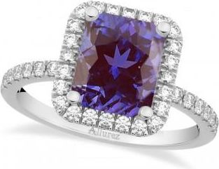 Allurez Lab Alexandrite & Diamond Engagement Ring 14k White Gold (3.32ct)