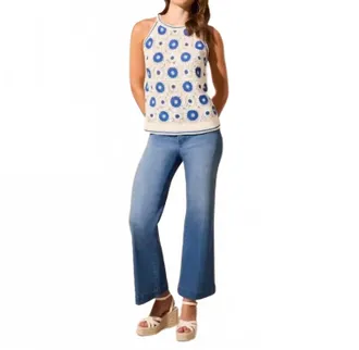 Tribal Crochet Halter Sweater Tank Top In Calypso Blue