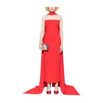 Solace London Gowns, female, Red, Size: 2XS Draped Detailing Straight Neck Sleeveless Gown