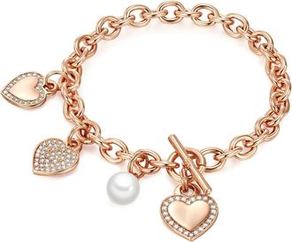 Lulu & Jane Womens Female Pearl Bracelet Brass - Rose Gold - One Size