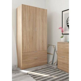 Dmora Dmora - Guardarropa Donan, Armario Dormitorio Con 2 Puertas Y 2 Cajones, Mueble Con Barra Para Colgar Ropa, 82x52h180 Cm, Blanco Y Roble