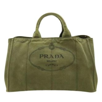 Prada Pre-owned Tote Bags, female, Green, Size: ONE SIZE Pre-owned Canapa Canvas Tote Bag