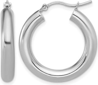 Diamond2Deal 10K White Gold Lightweight Round Hoop Earrings