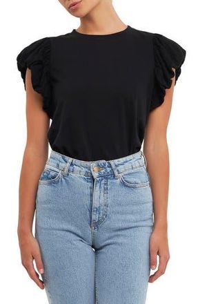 English Factory Puff Sleeve Shirt in Black at Nordstrom Rack, Size X-Small