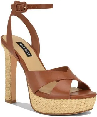 Nine West Ankle Strap Platform Sandal in Medium Brown at Nordstrom, Size 7.5