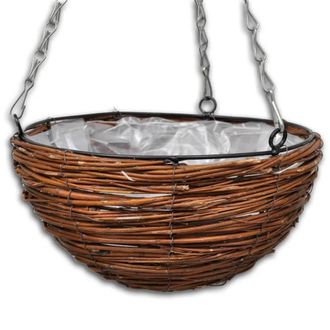Berkfield Home Hanging Round Willow Basket 4 pcs with Liner & Chain in Brown