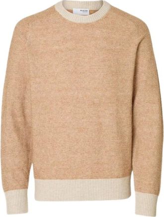 Selected Truien & Vesten, Heren, Beige, M, Ronde hals gebreid