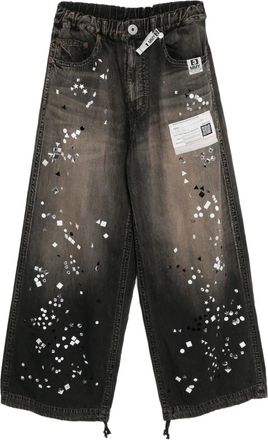 Miharayasuhiro rhinestone-embellished wide-leg jeans - Black