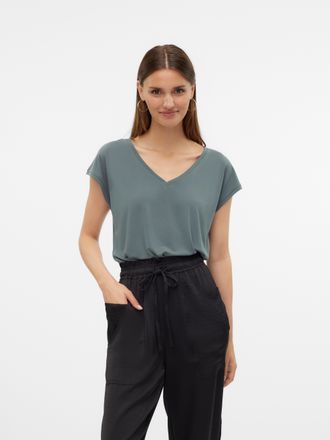 Vero Moda V-Shirt VERO MODA VMFILLI SS V-NECK TEE GA NOOS, Damen, Gr. XL (42), balsam gr&uuml;n, Jersey, Obermaterial: 70% Modal, 30% Polyester, unifarben, relaxed f