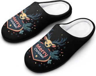 Generic Merry Christmas Womens Cotton Slipper Comfortable Cozy Plush Slippers Anti-Skid Indoor House Closed Toe Shoes