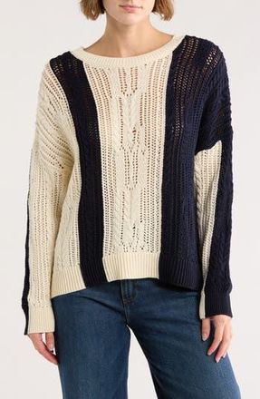 Reiss Open Stitch Colorblock Sweater in Cream/Navy at Nordstrom Rack, Size Medium