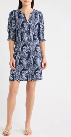 Lilly Pulitzer Delsie Jungle Print Minidress in Low Tide Navy Lil Palm Prowl at Nordstrom, Size X-Large