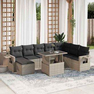 vidaXL Set Muebles Jard&iacute;n 9 Pzas Y Cojines Rat&aacute;n Sint&eacute;tico Gris Claro Vidaxl