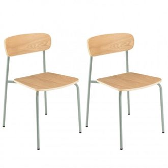 Macabane Lote de 2 sillas tipo colegio de fresno y patas de verde agua