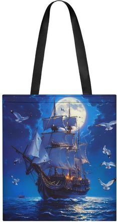 Generic Steamship Moon Tote Bag for Women Men Shoulder Bags Purses Pouch Handbags