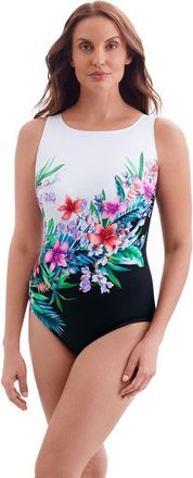 Longitude Panel Scoopback Highneck Long Torso One-Piece Swimsuit in Bora Bora at Nordstrom, Size 16