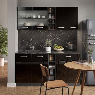 Vicco Cucina monoblocco R-Line, Nero lucido/antracite, 160 cm Senza piano di lavoro