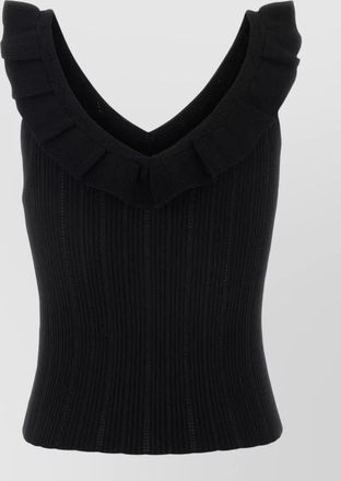 Blumarine viscose blend ribbed tank top ruffled