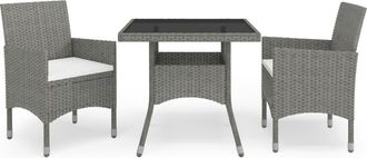 vidaXL Muebles De Jard&iacute;n 3 Piezas Rat&aacute;n Sint&eacute;tico Y Vidrio Gris Vidaxl