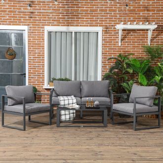 OUTSUNNY 4 Pieces Garden Sectional Sofa Table Furniture Set Aluminium in Grey