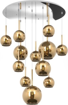 Top-Light Sospensione Cromo Tonda 12 Luci Vetri (2 Grande+2 Medio +8 Piccolo) Tutti Oro 1155cr-s12 Tmix-or