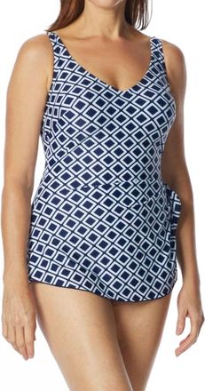 Roxanne D-Cup Off The Grid V-Neck Sarong One Piece Swimsuit In Navy